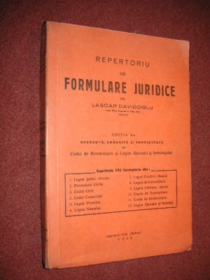 Lascar Davidoglu - Repertoriu de Formulare Judiciare - editia II - 1942 foto