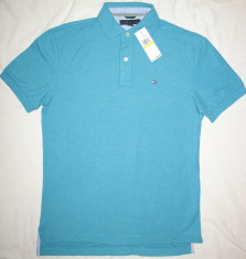 Tricou TOMMY HILFIGER, turcoise, material polo pique, - masura L foto