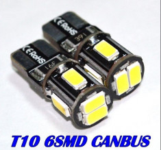 Bec LED T10 W5W CAN-BUS 6x 5630 SMD Alb Pur fara eroare bec ars A049 foto