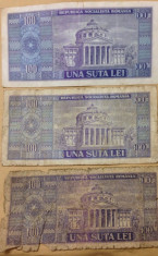 100 lei 1966 Balcescu RSR (lot 3 bancnote) foto