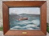 Pictura Veche Vapor Lac Balaton, Ulei pe Panza, Marina 36x29cm, Tablou Pictura Colectie