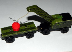 Wooden trenulet jucarie Thomas - BREAKDOWN TRAIN &amp;amp; FLATBED CAR vagon din lemn cu magnet - 100% original - RAR foto