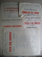 Lot 5 programe de teatru(Teatrul National din Bucuresti)-Fata din Andros,Filumena Marturano,Cartea lui Iovita, Romulus cel Mare, O scrisoare pierduta foto