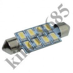 Bec C5W cu 8 led SMD 5630, 42 mm plafoniera, numar inmatriculare - Alb Xenon foto