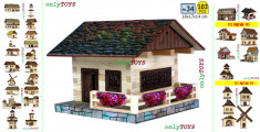 Set casute jucarii din lemn Cabana alpina eco walachia alpin chevalet lego wood foto