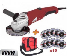 019802-Flex 125 mm, 800 W + Geanta de scule + 10 discuri Raider Power Tools foto