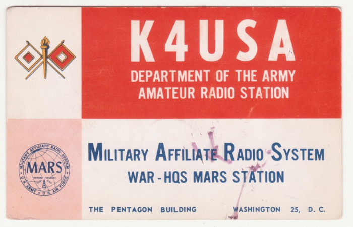 CARTE POSTALA DE RADIOAMATOR - U.S. ARMY - THE PENTAGON BUILDING, ANUL 1959