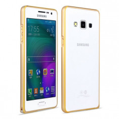 Samsung A3 - Bumper Ultra Slim 0.5mm din Aluminiu Gold cu Insertii Gold foto