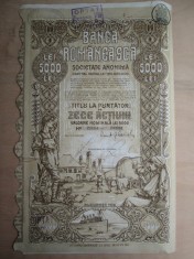 1920 Banca Romaneasca Bucuresti, 5000 lei actiuni, actiune document vechi foto