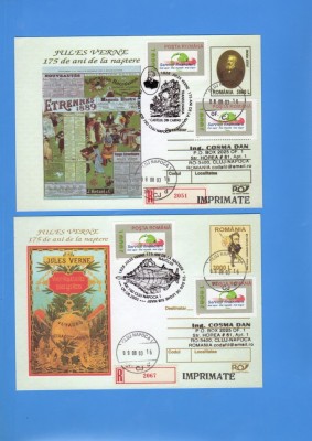 FDC,PLIC ROMANIA 175 ANI DE LA NASTEREA JULES VERNE 2003 SET 2 PLICURI CIRCULATE foto