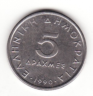Grecia 5 drahme (drachmes) 1990 foto