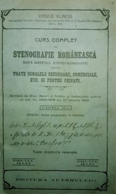 Vlaicu, STENOGRAFIE ROMANEASCA, Cluj, 1920 foto