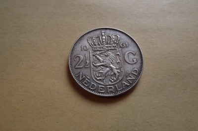 OLANDA 2 1/2 GULDENI 1961 ARGINT JULIANA foto