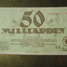 50 Milliarden mark 1923 Germania, notgeld Gutschein 50 miliarde marci