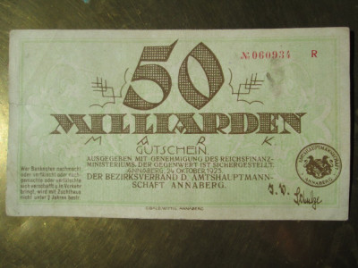 50 Milliarden mark 1923 Germania, notgeld Gutschein 50 miliarde marci foto