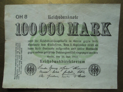 100000 mark 1923 Germania, bancnota marci germane / OH8 foto