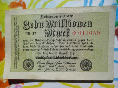 10 millionen mark 1923 Germania, bancnota veche 10 milioane marci germane 011059 foto