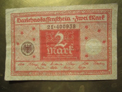 2 mark 1920 Germania, bancnota 2 marci germane 400938 foto