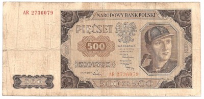 POLONIA 500 ZLOTYCH ZLOTI 1948 U foto
