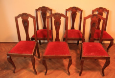 Set 6 scaune din lemn masiv de stejar; Scaun cu spatar foto