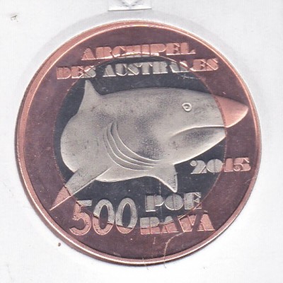 bnk mnd Austral Islands 500 poe rava 2015 unc fauna personalitati bimetal foto