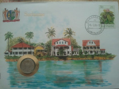 FDC, Plic + moneda, Suriname, 50 roni (taxe postale incluse) foto