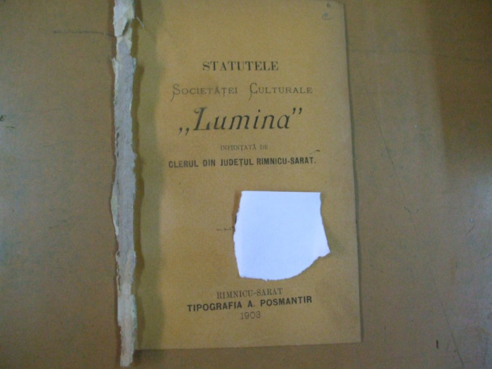 Lumina Ramnicu Sarat societate culturala statute Ramnicu Sarat 1903
