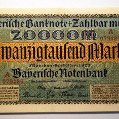 19. GERMANIA BAVARIA 20000 20.000 MARK MARCI MUNCHEN 1.3.1923 XF/AUNC SR. 489