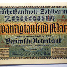 18. GERMANIA BAVARIA 20000 20.000 MARK MARCI MUNCHEN 1.3.1923 XF/AUNC SR. 461