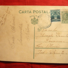 Carte Postala cu 3 lei Carol II marca fixa , stampila verde Brosteni Gara 1905