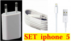 Incarcator iPhone 5 Set Masina si Casa+ Cablu USB foto