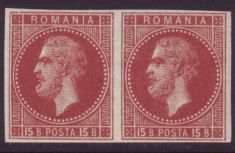 Romania 1872 - Carol Paris 15 Bani brun-roscat mat, pereche NEDANTELATA foto