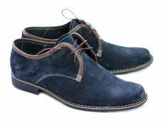 Pantofi barbati piele naturala (Intoarsa) casual-eleganti Bleumarin - Made in RO foto