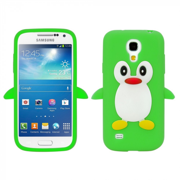 Husa silicon model pinguin verde Samsung Galaxy S4 Mini i9190 + folie