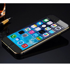 Bumper iPhone 6 Plus husa luxury gold black neagra rama aluminiu+folie fataspate foto