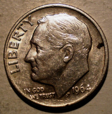 F.103 USA SUA ROOSEVELT 1 ONE DIME 1964 D ARGINT 2,43g foto