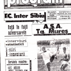 Program meci fotbal INTER SIBIU - ASA TARGU MURES 03.06.1989