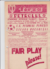 Program meci fotbal PETROLUL Ploiesti - STEAUA Bucuresti 19.10.1991 foto