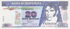 Bancnota Guatemala 20 Quetzales 1992 - P83 UNC (valoare catalog $20) foto