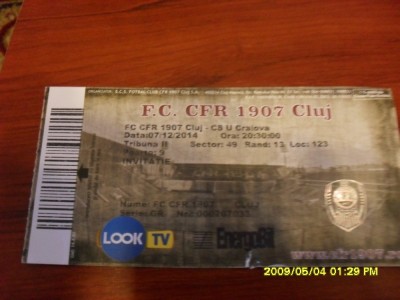 Bilet CFR Cluj - CS U Craiova 7 12 2014 foto