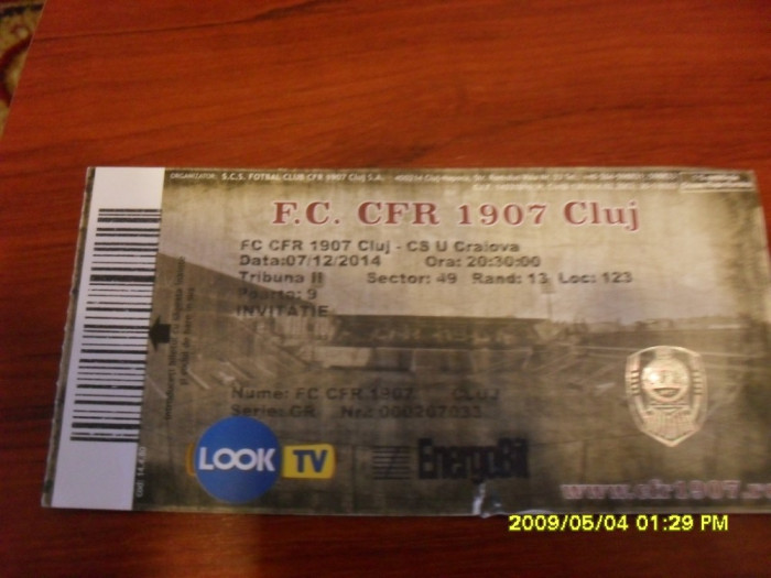 Bilet CFR Cluj - CS U Craiova 7 12 2014