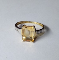 Inel 9k aur galben Citrin si Diamante foto