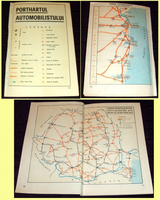 1967 Porthartul automobilistului, harta rutiera Romania, Delta, Litoral, PECO