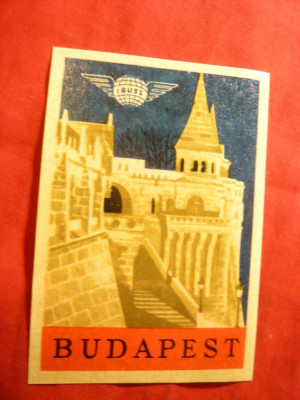 Eticheta Turistica adeziva Budapesta cu emblema IBUSI , dim.= 7,2x10,3 cm foto