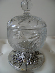 Splendid vas/bomboniera din cristal si argint, marcat,stare perfecta, de decor foto