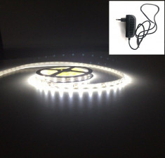 PROMO ! Pachet banda led 60 smd 3528/ml ALB RECE IP65, rola 5 metri + sursa foto