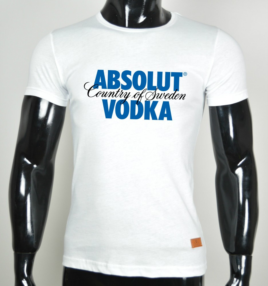 Tricou slim fit Alb ABSOLUT VODKA COD HT033 | arhiva Okazii.ro