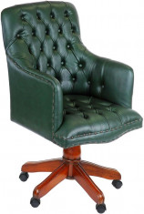 FOTOLIU LUX CHESTERFIELD DIN LEMN DE MAHON CU TAPITERIE VERDE foto