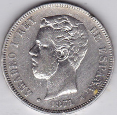 Spania 5 pesetas 1871 argint 24,82 gr 900/1000 CEL MAI MIC PRET foto