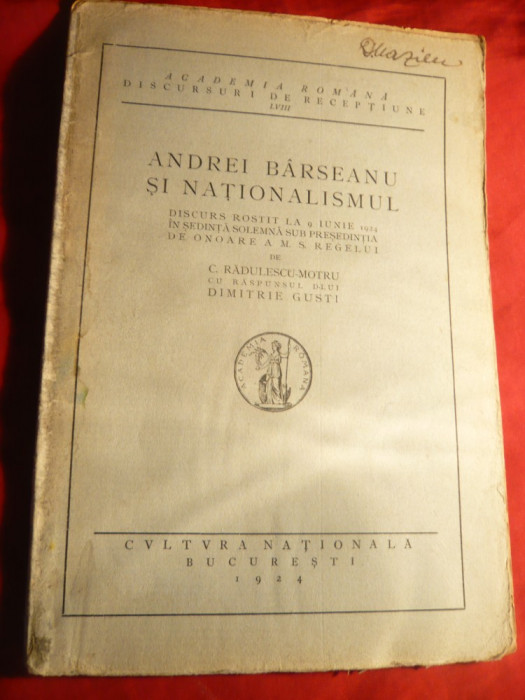 C.Radulescu Motru -Andrei Barseanu si Nationalismul -1924 ,Raspuns D.Gusti